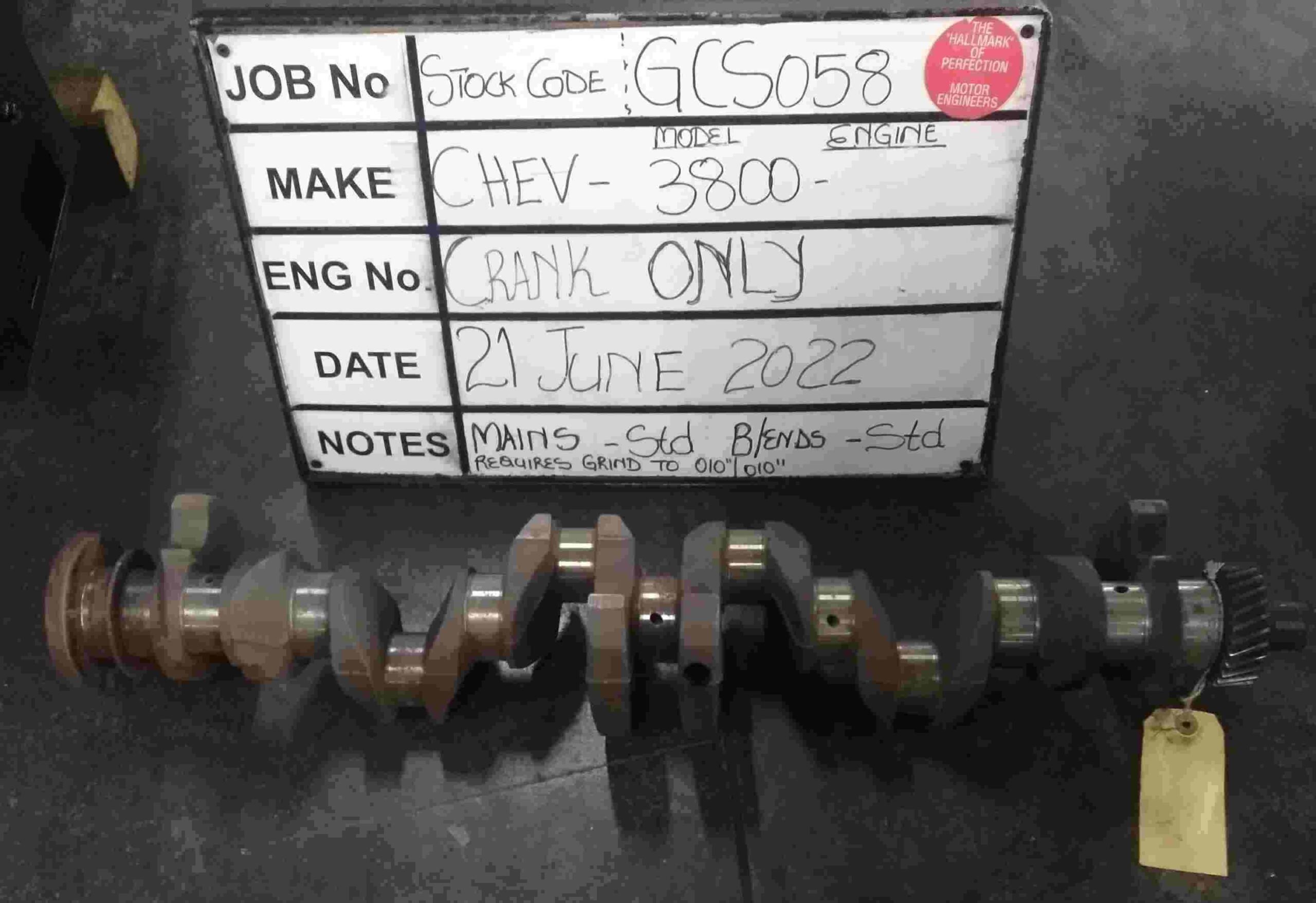 Chev 3800 Crankshaft Mains std, B/Ends std Stock Code GCS058